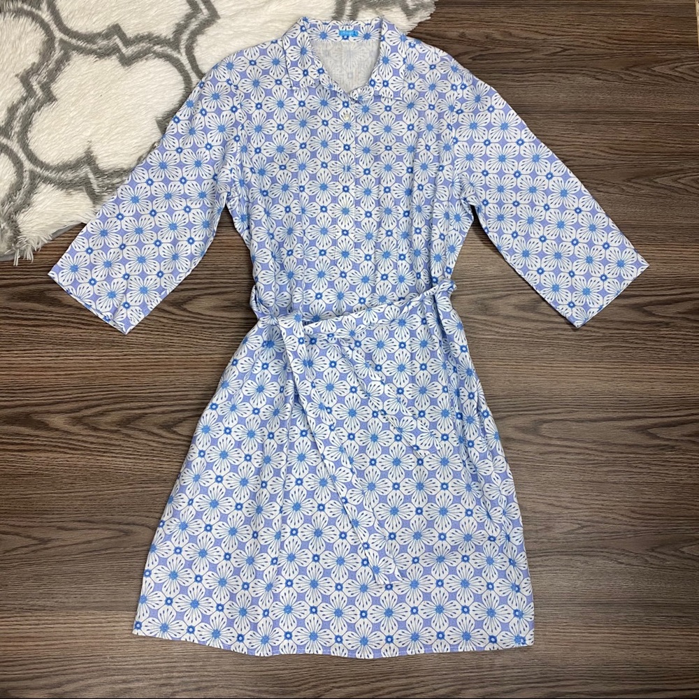 J. McLaughlin Blue & White Linen Dress Size XL